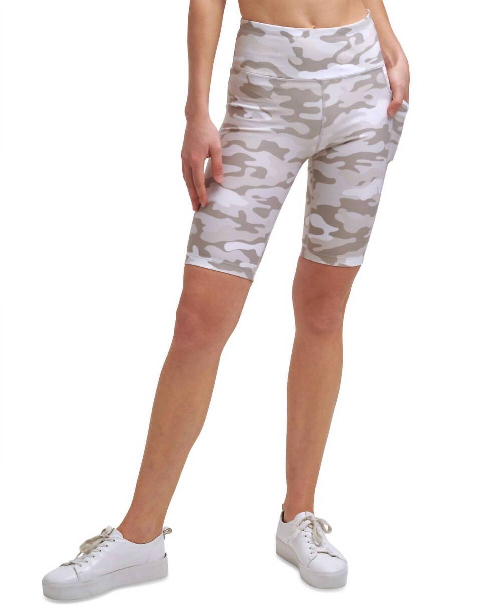 NEW CALVIN KLEIN performance high-waist bike shorts in camo nu beige